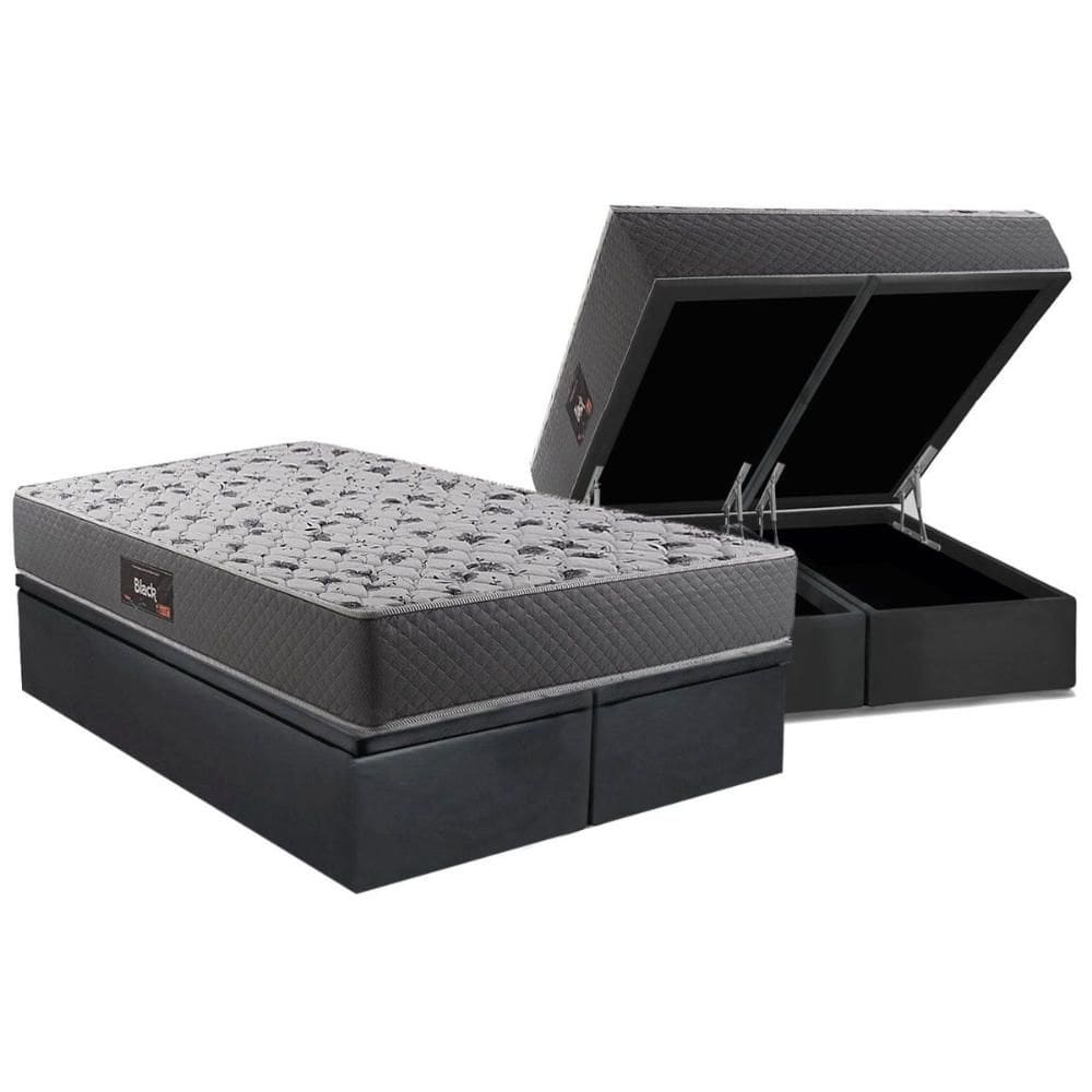 Cama Box Baú Queen: Colchão Anatômico Herval D28 / AG65 Black + Base CRC Suede Gray (158x198)