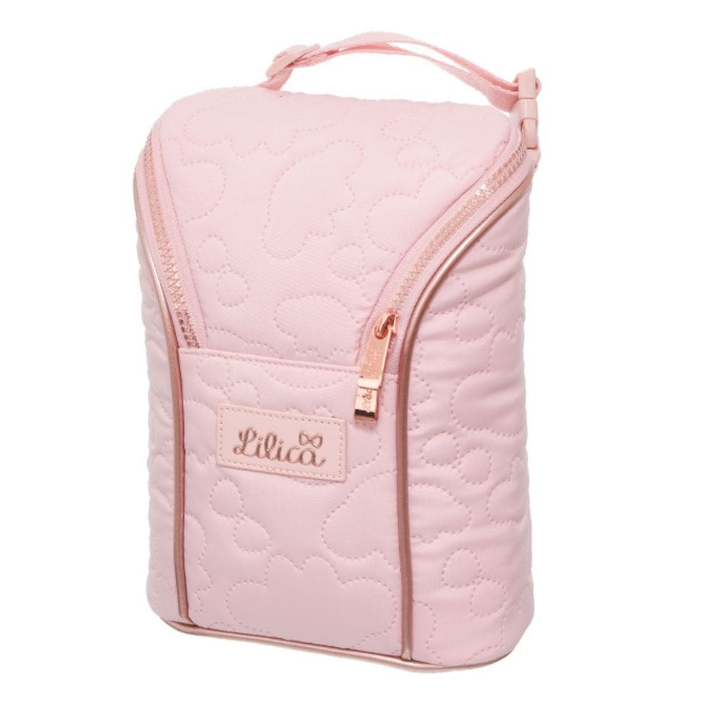 Porta Mamadeira Bolsa Frasqueira Térmica Lilica Ripilica Cor Rosa Bebê Menina Matelassê Little Shine Para 2 Mamadeiras