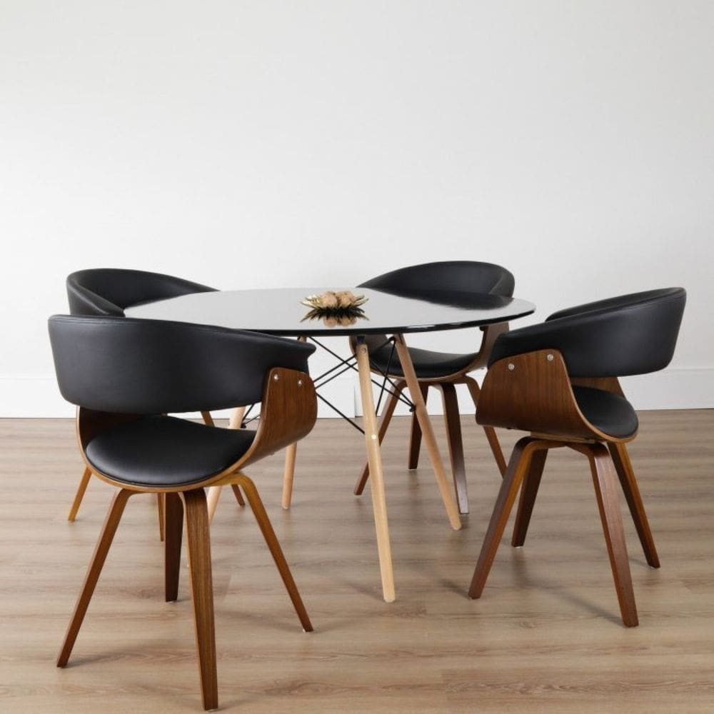 Conjunto Sala de Jantar Mesa Redonda 120cm Eiffel Tampo Mdf com 4 Cadeiras Betina Pu Preto