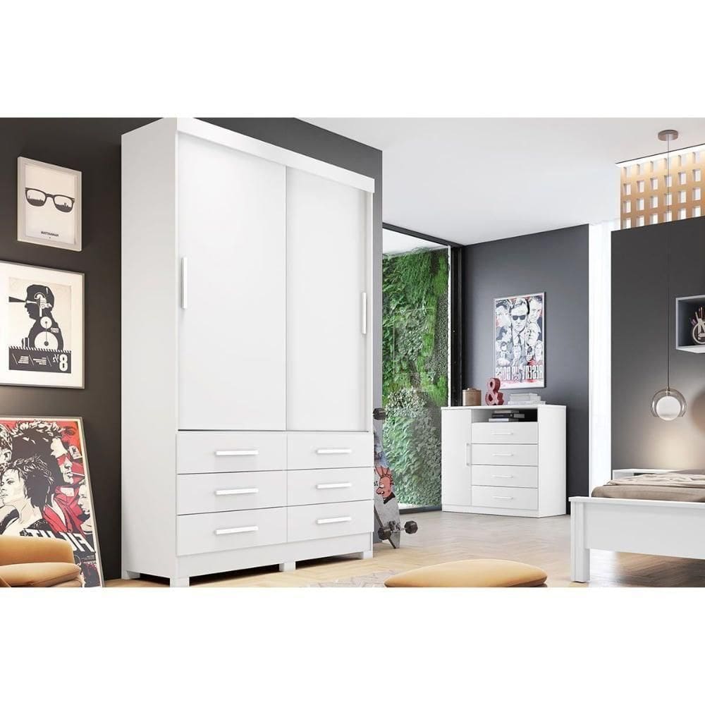 Guarda Roupa 2 Portas E 6 Gavetas Buriti-jequitibá Branco