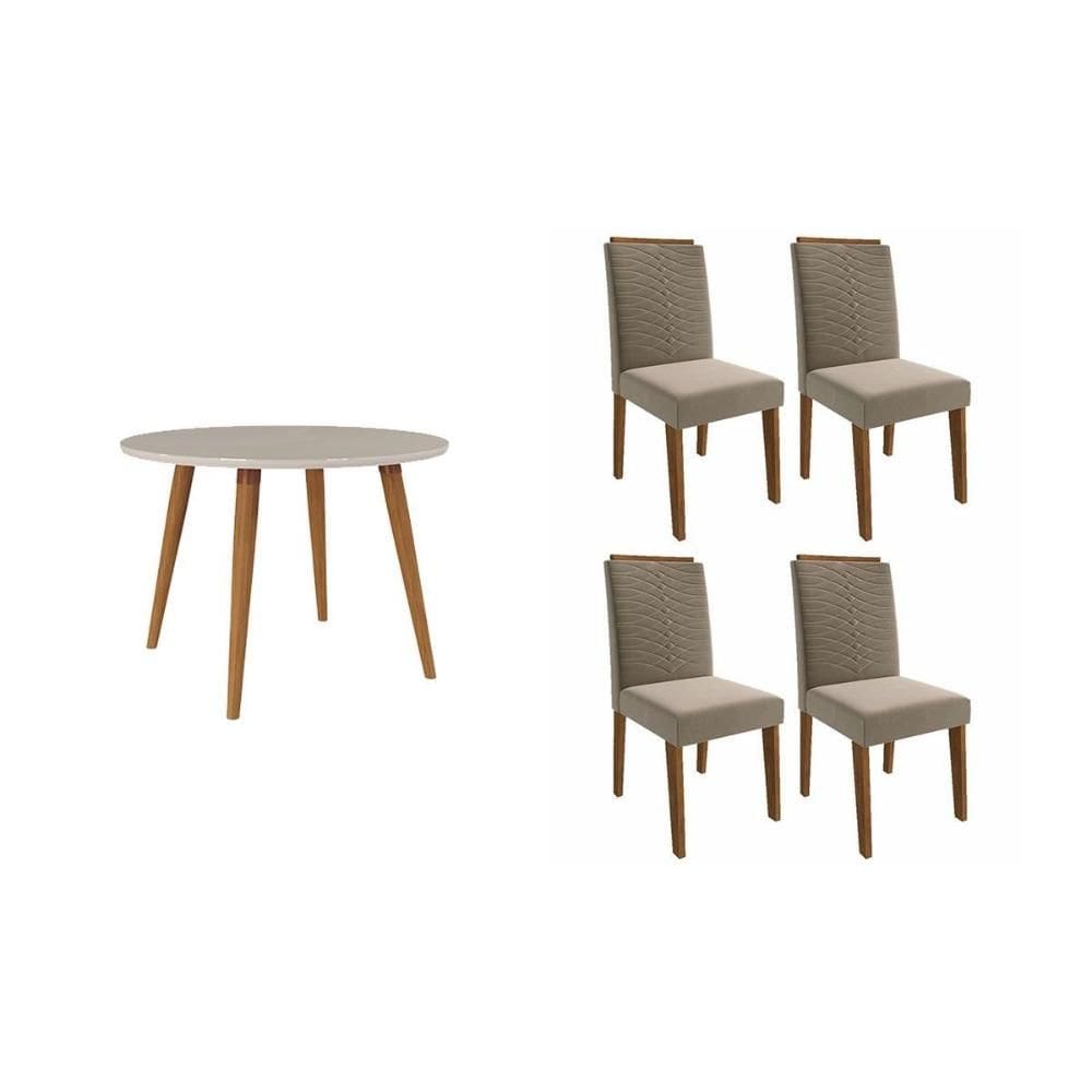 Conjunto: Mesa Sala Jantar Dani c/ Tampo Madeirado c/ Vidro 110cm e 4 Cadeiras Clarice Nature/Suede Joli Chocolate - Cimol
