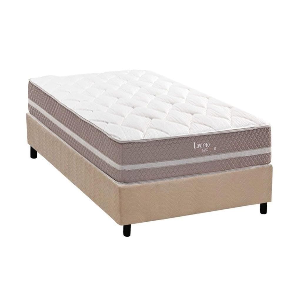 Conjunto Box Solteiro: Colchão Molas Herval Maxspring Livorno + Base CRC Suede Clean (88x188)