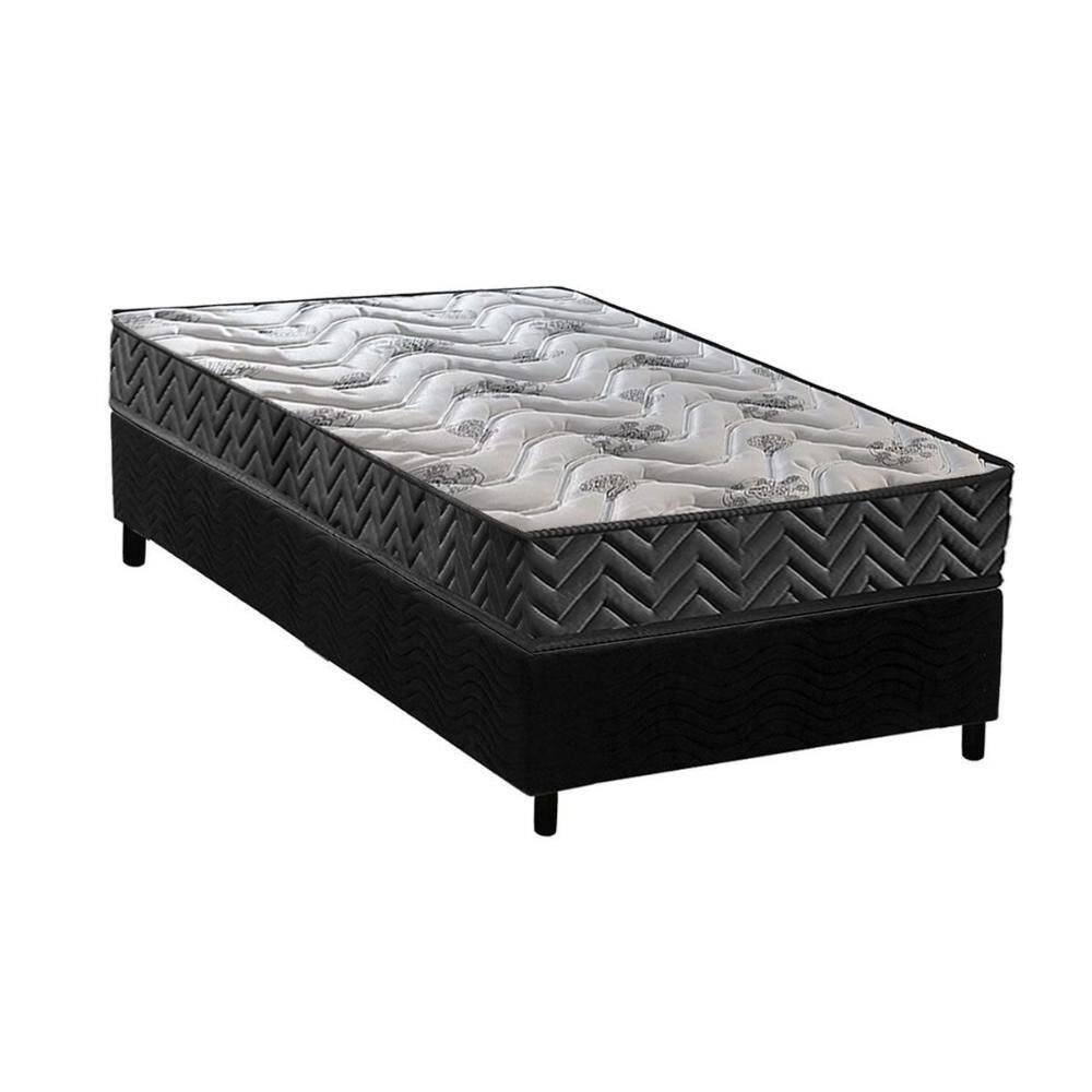 Cama Box Solteiro: Colchão Espuma D45 Paropas Pasquale Wave Black + Base CRC Suede Black (88x188)
