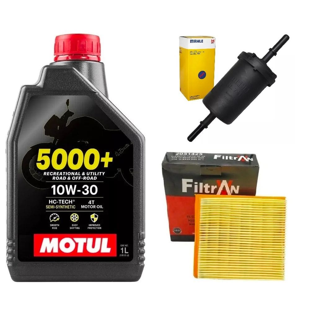 Kit Manutenção Revisão Completa 1 Óleo Motul 5000+ 10W30 + Filtro Combustivel Mahle + Filtro Ar Filtran Bros 125 150 160