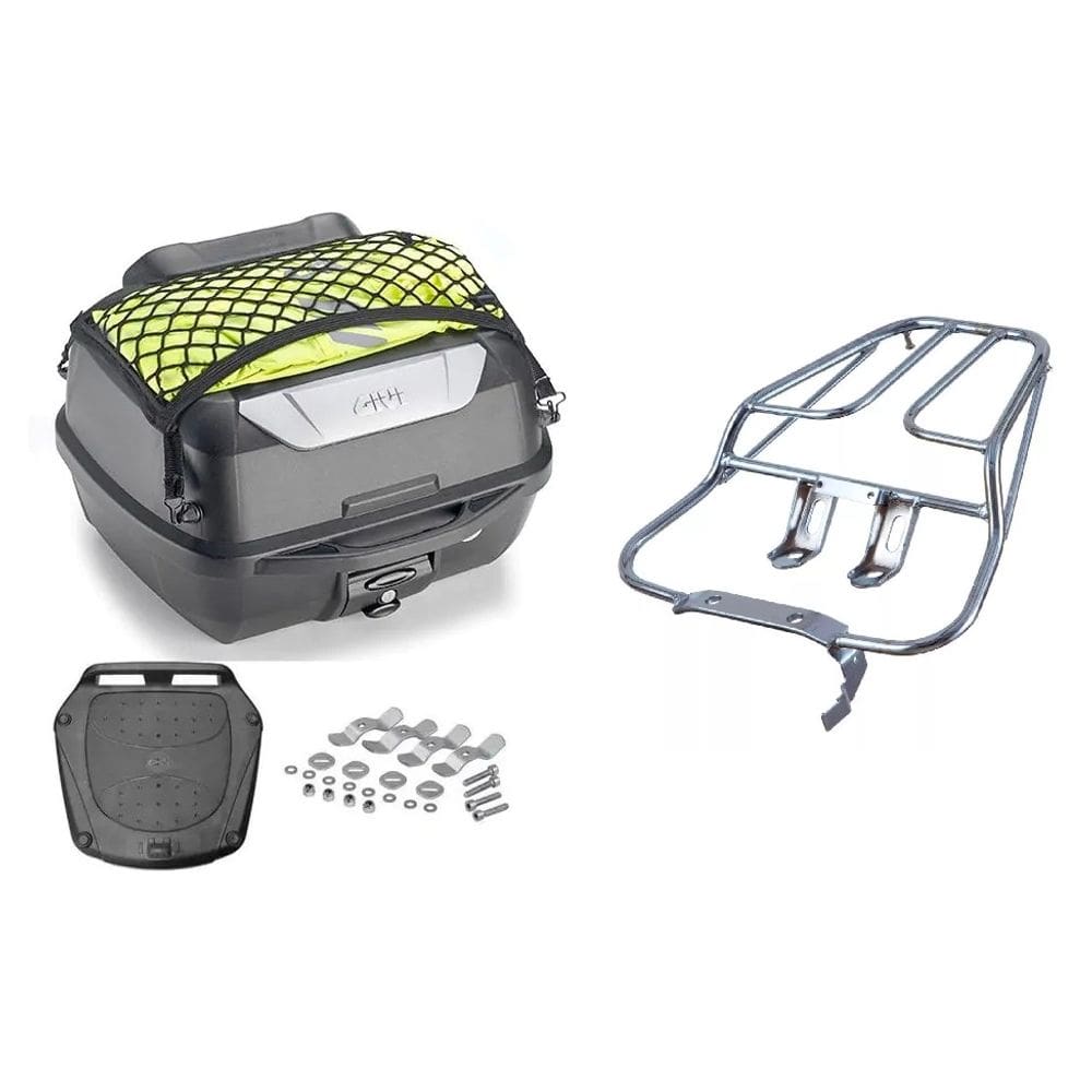 Kit Baú 43L Monolock Adventure Givi E43nbr + Bagageiro Moto Titan 150 2004 A 2008 Cromado Aurorense