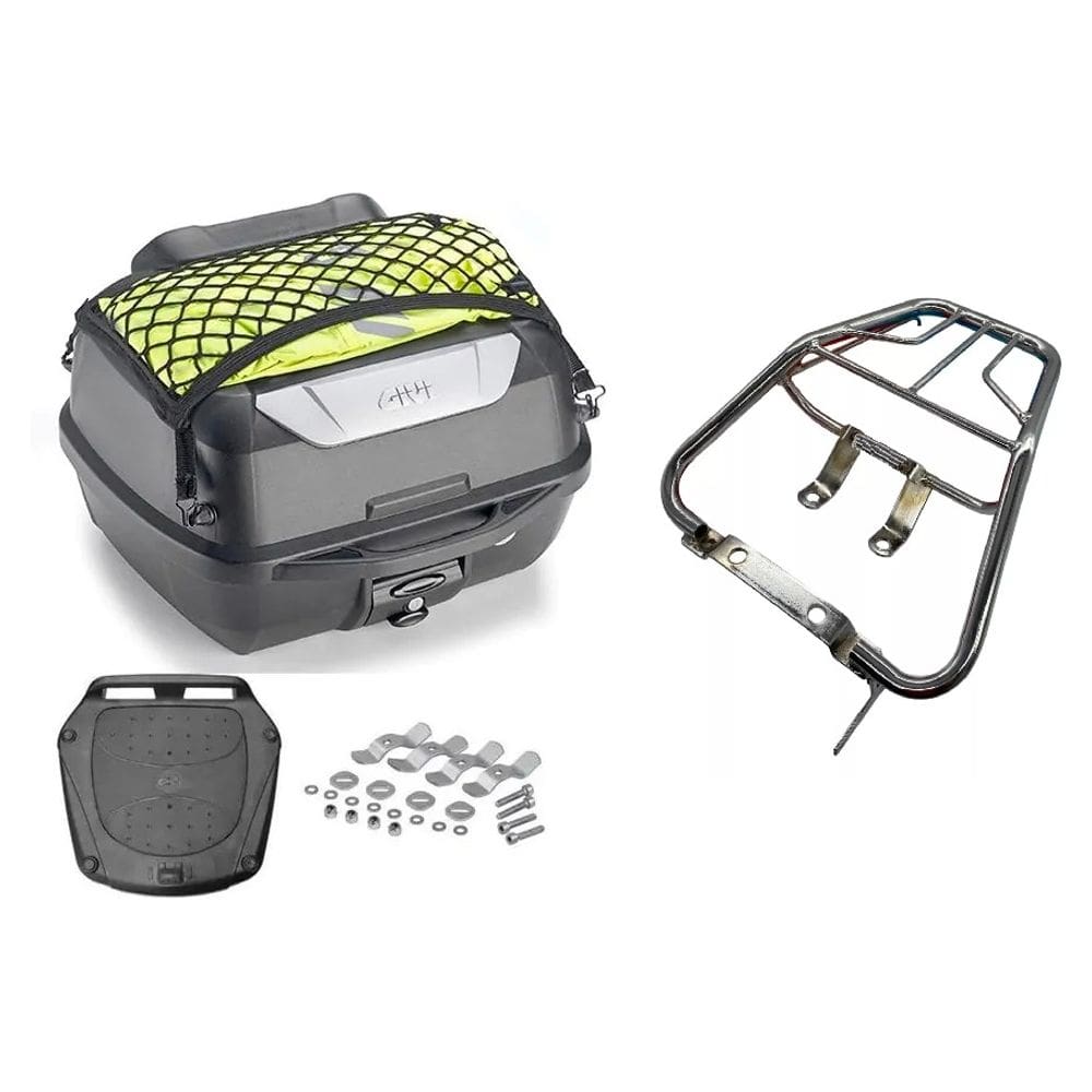 Kit Baú 43L Monolock Adventure Givi E43nbr + Bagageiro Moto Titan 150 2003 A 2008 Cromado Projetil