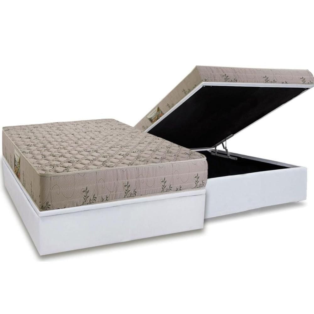 Cama Box Baú Casal: Colchão Espuma D33 Herval Cannes + Base CRC Linhão White (138x188)