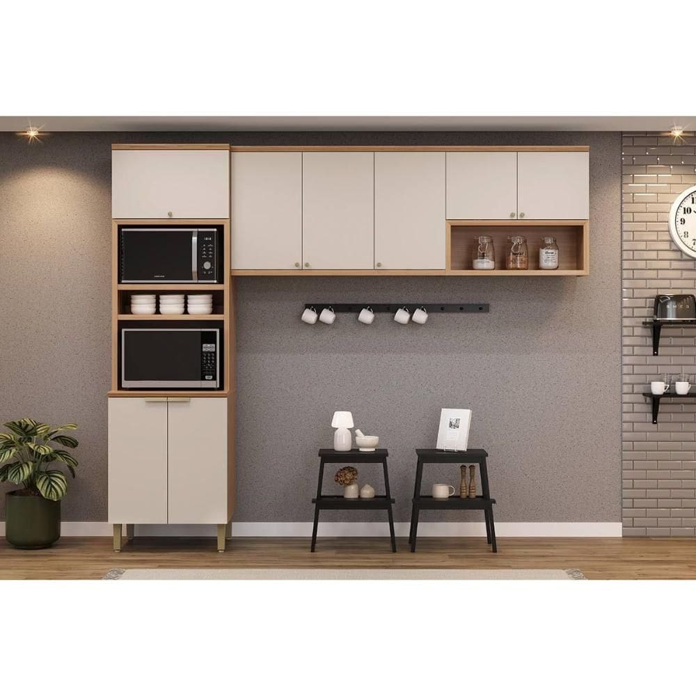 Cozinha Modulada Completa Selene 3 Peças (2Aéreos+1TorreQuente) CP13 Jequitiba/Off White Fosco - Linea Brasil