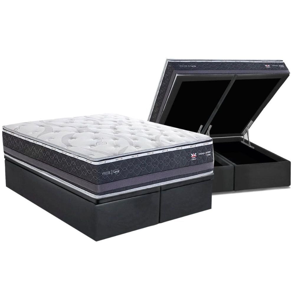 Conjunto Box Baú King: Colchão Molas Herval Maxspring C1783 + Base CRC Suede Gray (193x203)