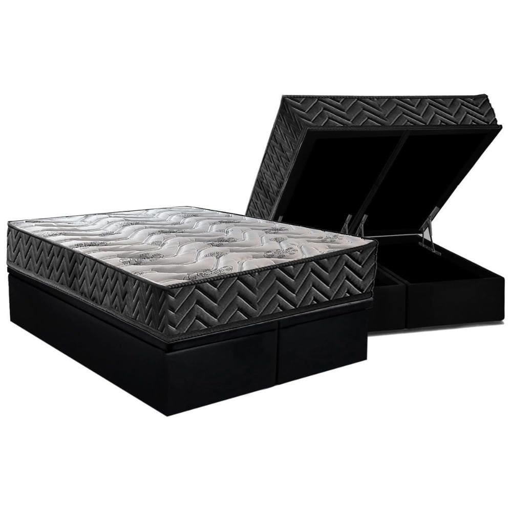 Cama Box Baú Queen: Colchão Espuma D45 Paropas Pasquale Wave Black + Base CRC Suede Black (158x198)