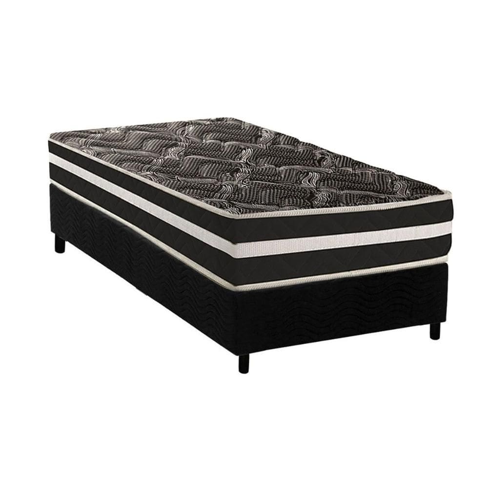 Conjunto Box Solteiro: Colchão Anatômico Paropas D28 AG80 Master Black Double Face + Base CRC Suede Black (88x188)