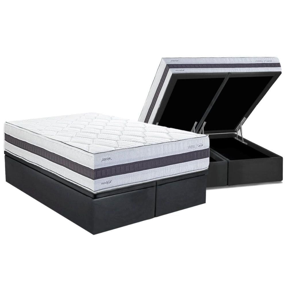 Cama Box Baú King: Colchão Molas Ensacadas Herval Maxspring C1742 + Base CRC Suede Gray (193x203)
