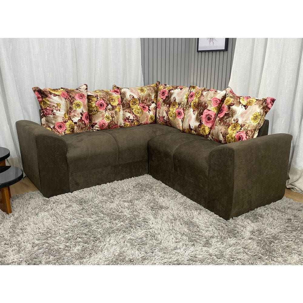 Sofá Canto Marrom com Floral 603/66 Belo