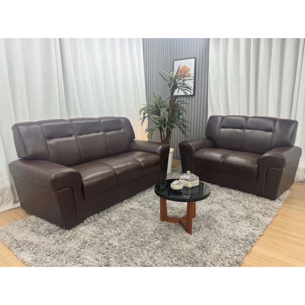 Sofá 2 e 3 Lugares Corino Marrom Lazio Plus