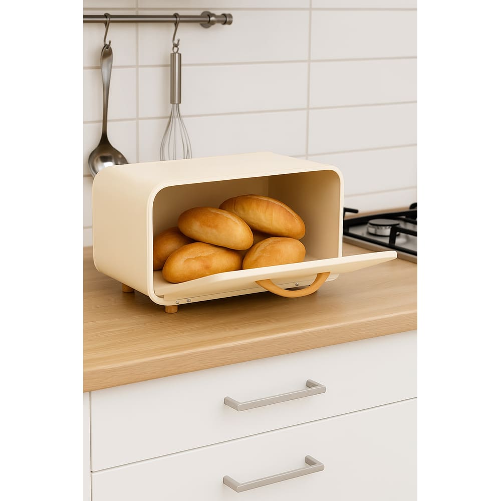 Lata Porta Pão De Metal Bread Com Pezinhos  - Creme
