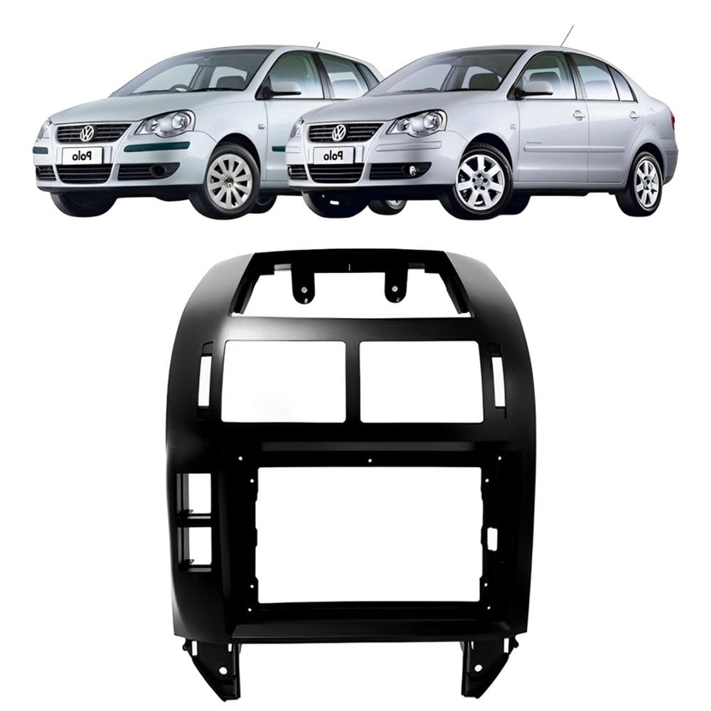Moldura Painel Central Multimidia 9 Polegadas Polo Hatch Sedan 2003 à 2011 Preta Som