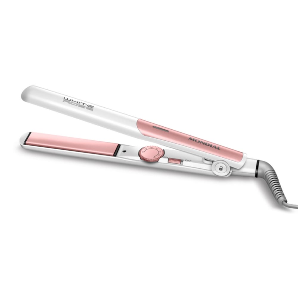 Prancha Mondial P50 220°C Emissão de Íons e Cabo Giratório Branco Rose Gold Bivolt