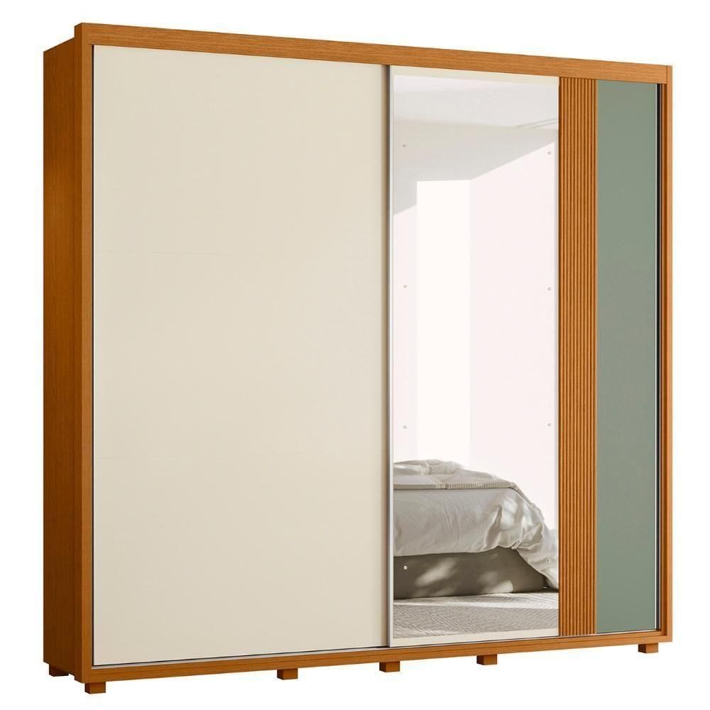 Guarda Roupa Casal 240cm Com Espelho Aline Flex A02 Off/sálvia - Mpozenato