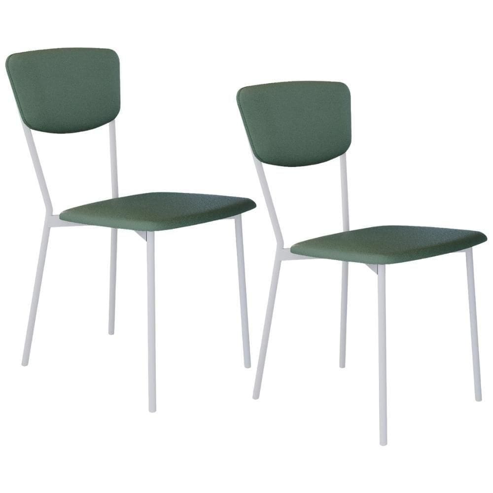 Kit 02 Cadeira Para Sala De Jantar Village Branco C01 Courino Verde Sálvia - Lyam Decor