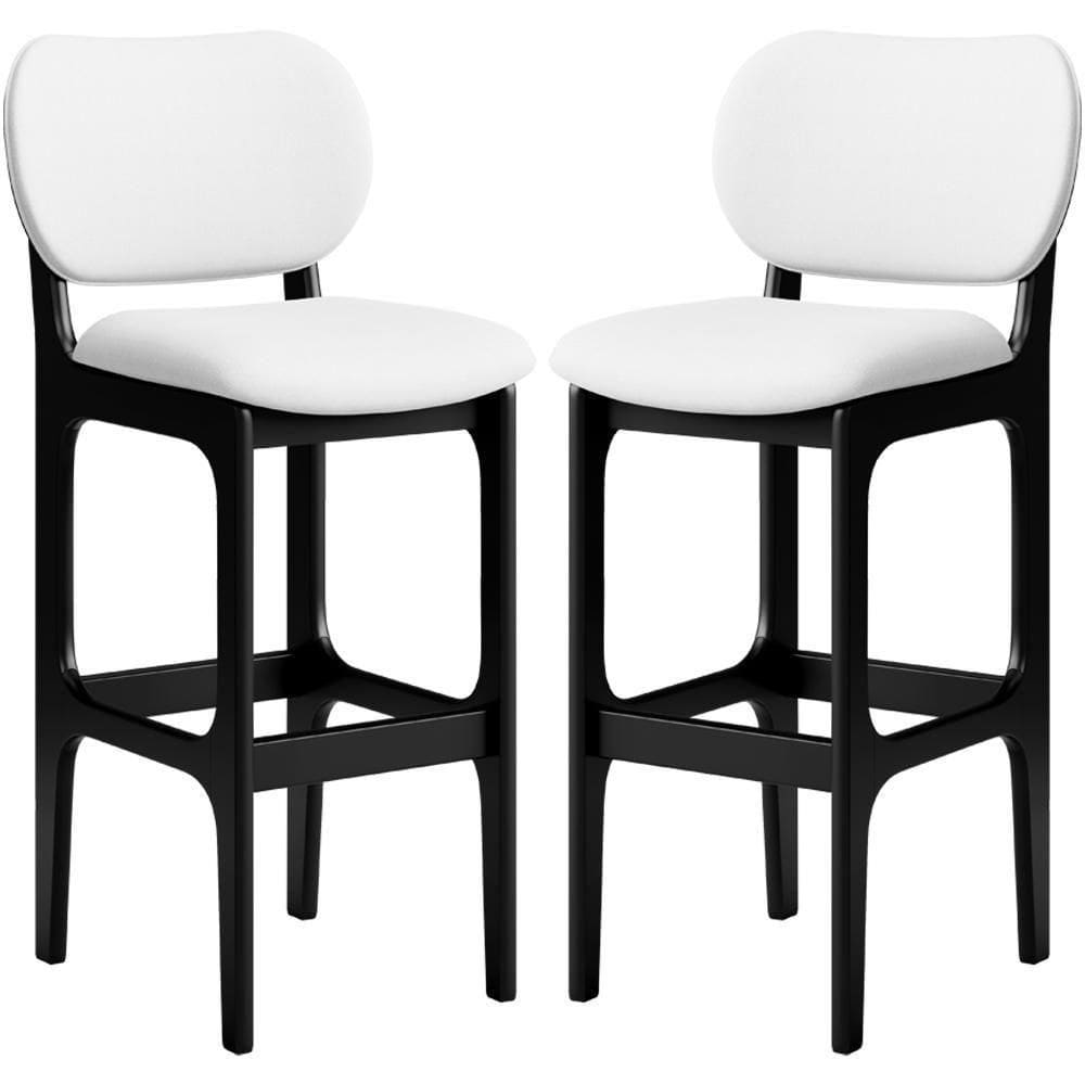 Kit 02 Banquetas Alta Para Cozinha Madeira Fixa Betta L02 Preto Facto Branco - Lyam Decor