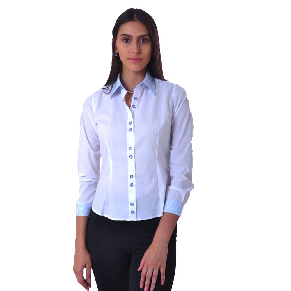 Camisa Social Feminina Manga Longa Slim detalhe renda GG