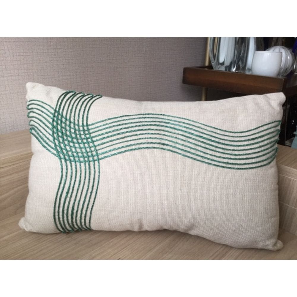 Almofada Linho Bege aplique Rami  Verde 35 x 52 cm