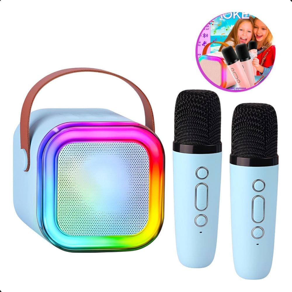 Caixa de Som Karaokê Bluetooth com 2 Microfones Sem Fio LED