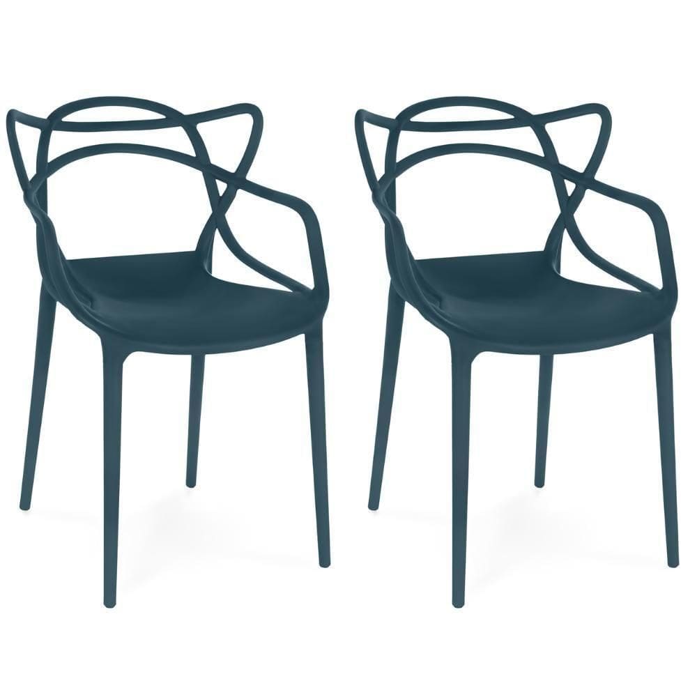 Kit 2 Cadeiras De Jantar Allegra Design Empilhável - Azul Marinho