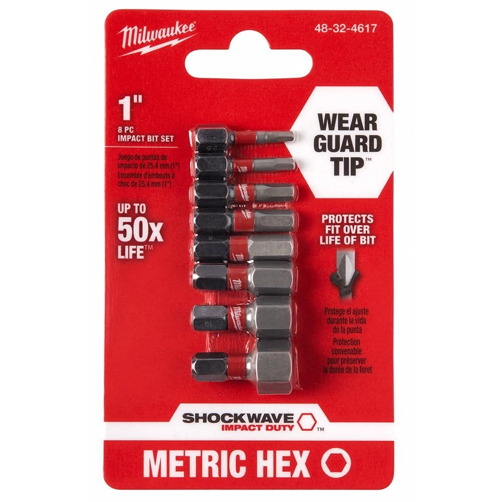 Conjunto de brocas de inserção hexagonal Milwaukee 48-32-4617, 8 peças métricas