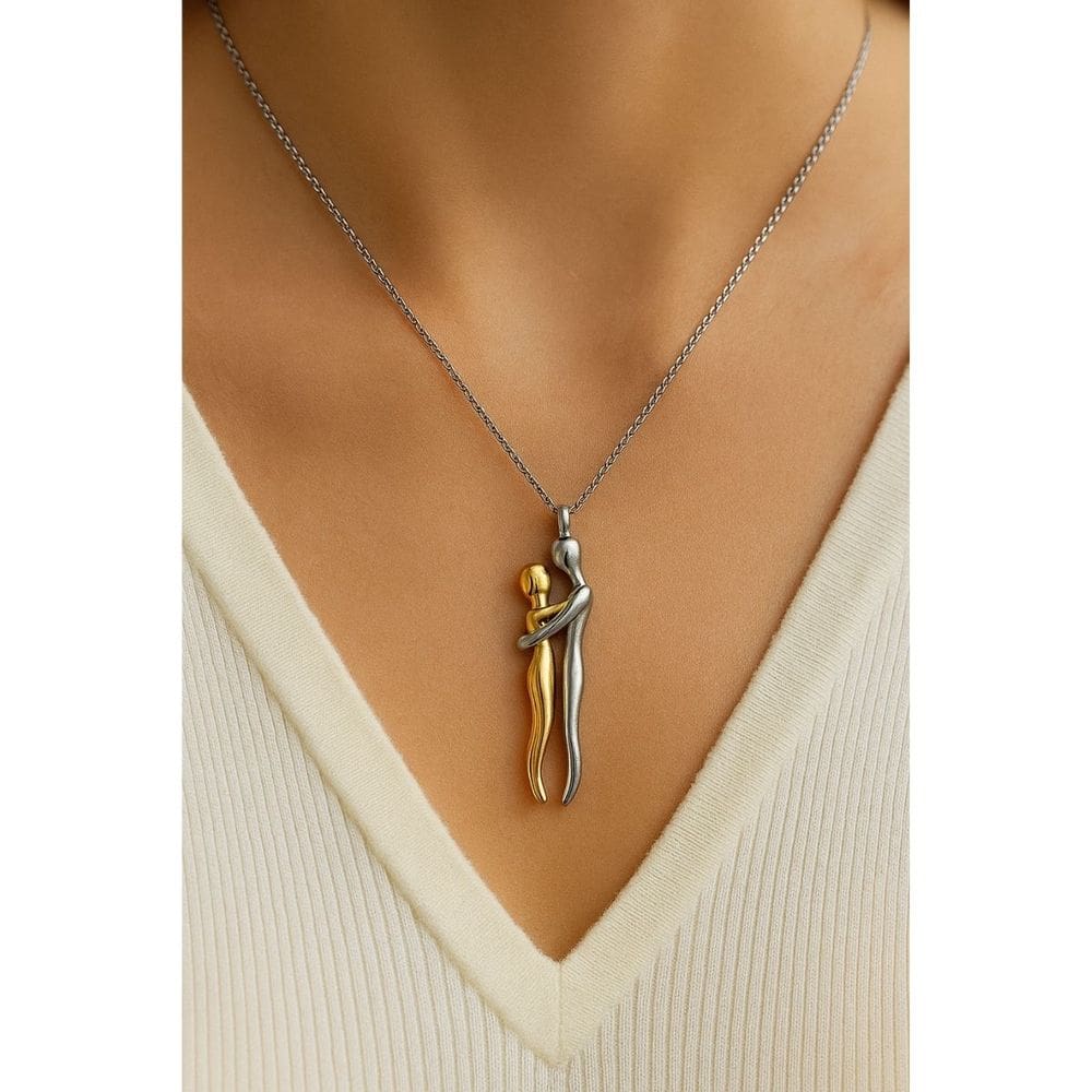 Colar Casal Magnético Prateado e Dourado com Pingente