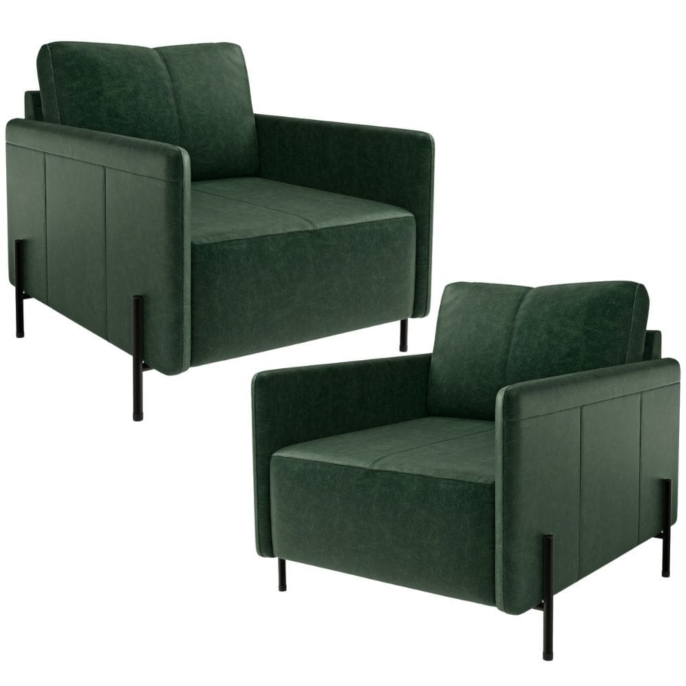 Kit 2 Poltronas Decorativa Para Sala Living Pés Industrial Domani L06 Couro Verde - Lyam Decor