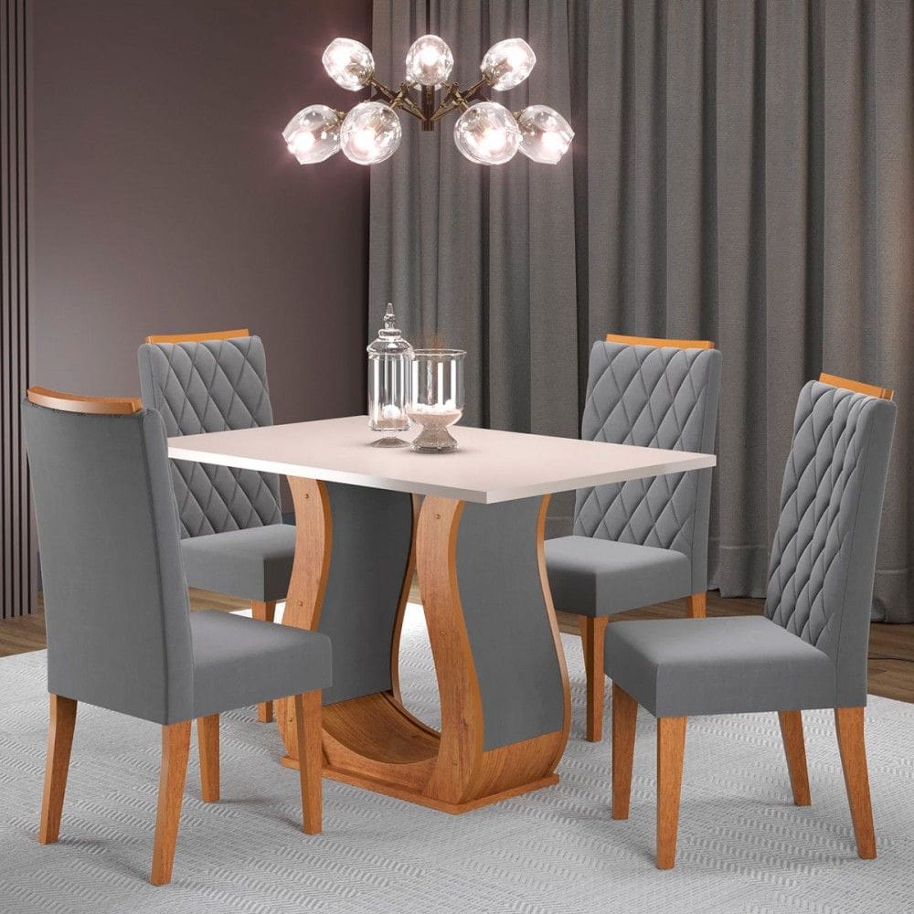 Mesa de Jantar 4 Lugares Los Angeles Marrom/Blonde/Veludo Cinza - Pm