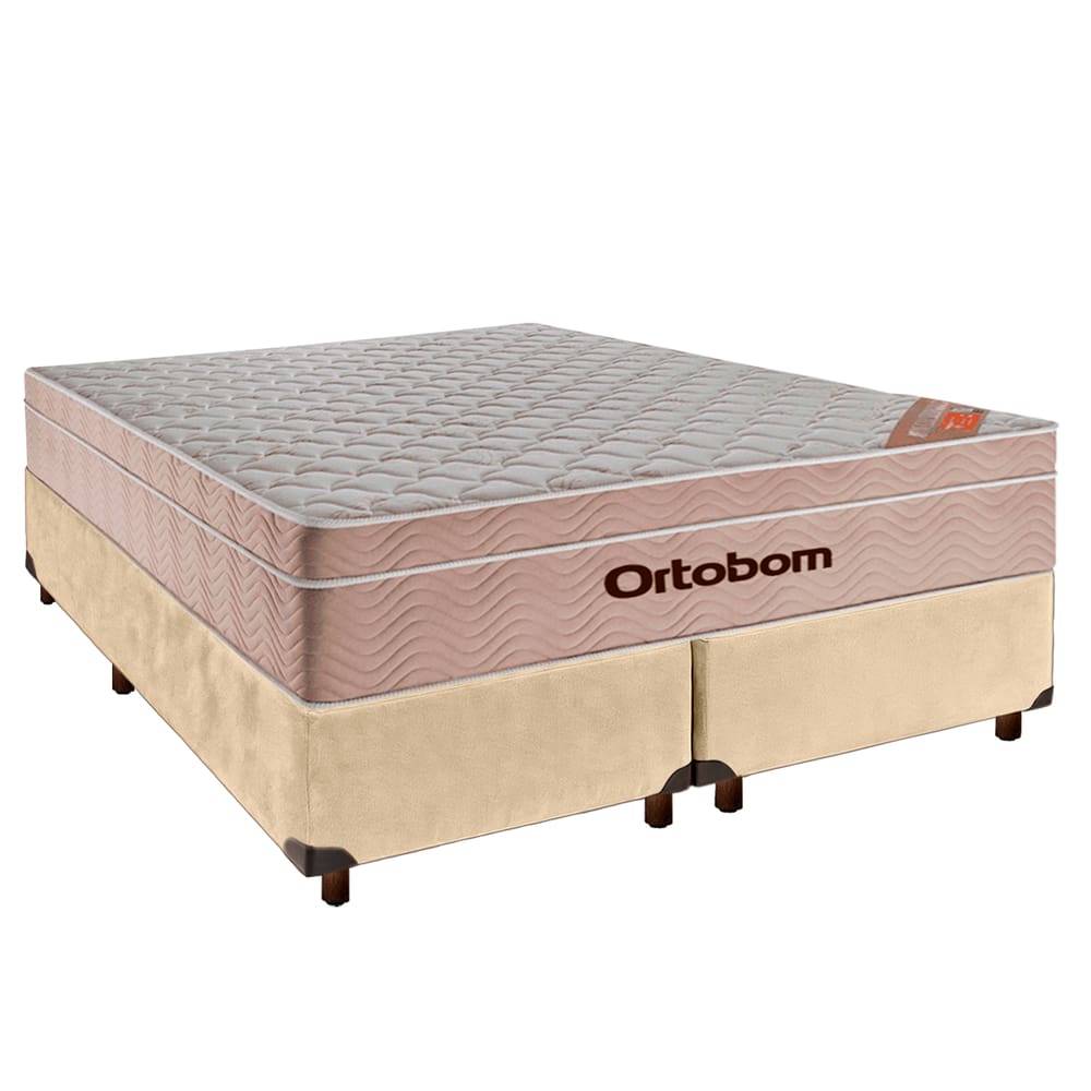 Conjunto Cama Box Perola Queen + Colchão Molas Ensacadas Airtech Ortobom