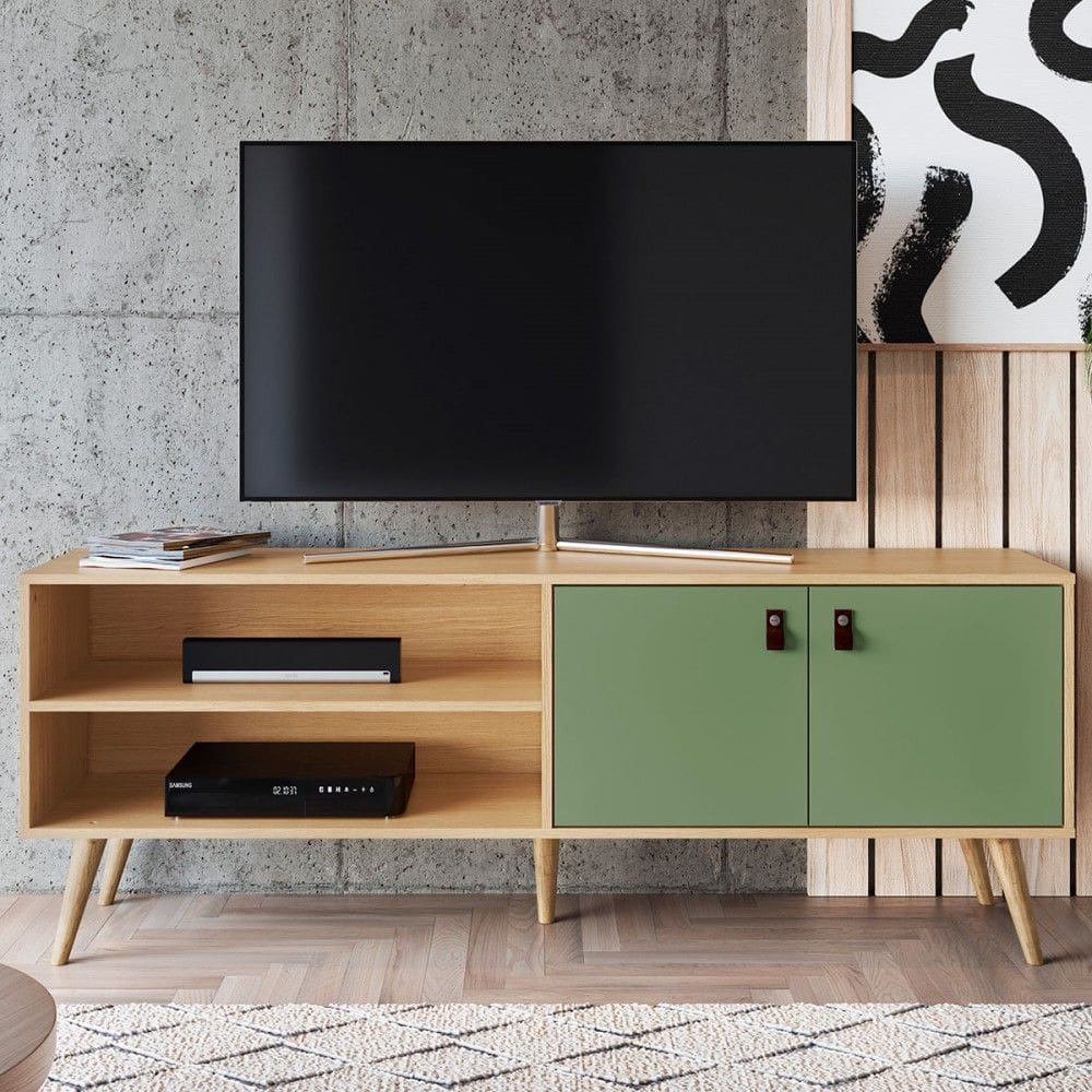 Rack para TV Até 55 Polegadas Havai 2 Portas Carvalho/Verde - Panorama Móveis