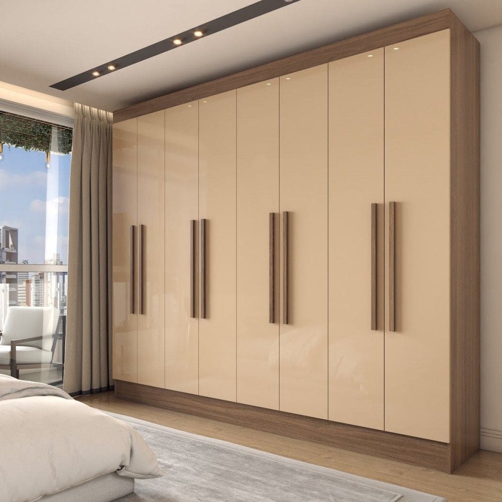 Guarda-Roupa Casal Diplomata 8 Portas 4 Gavetas 100% Mdf Castanho/Nude - Pm