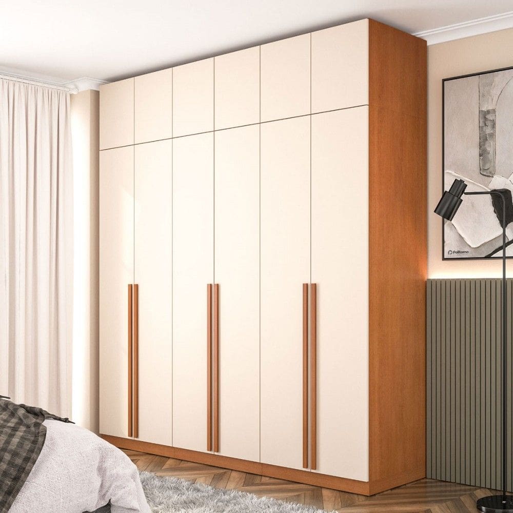 Guarda-Roupa Casal Luna 12 Portas 4 Gavetas Creme/Freijó - Politorno