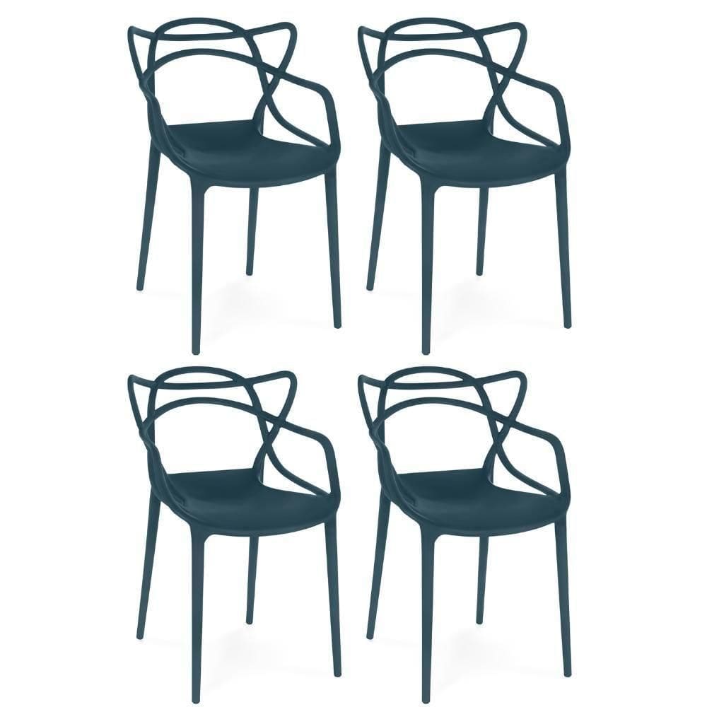 Kit 4 Cadeiras De Jantar Allegra Design Empilhável - Azul Marinho