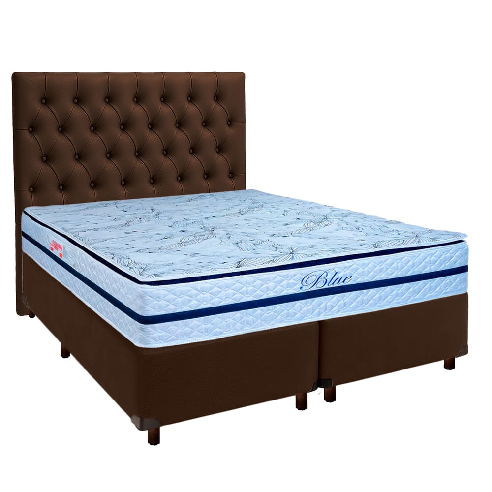 Cama Box + Colchão Queen Molas Ensacadas Blue Paropas + Cabeceira Estofada