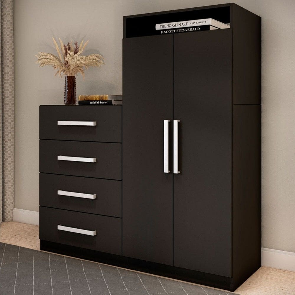 Cômoda Paris 2 Portas 4 Gavetas Preto Fosco - Pm
