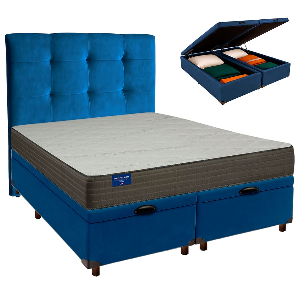 Kit Cama Box Bau + Cabeceira + Colchão Queen D33 - Orthotech - Inducol