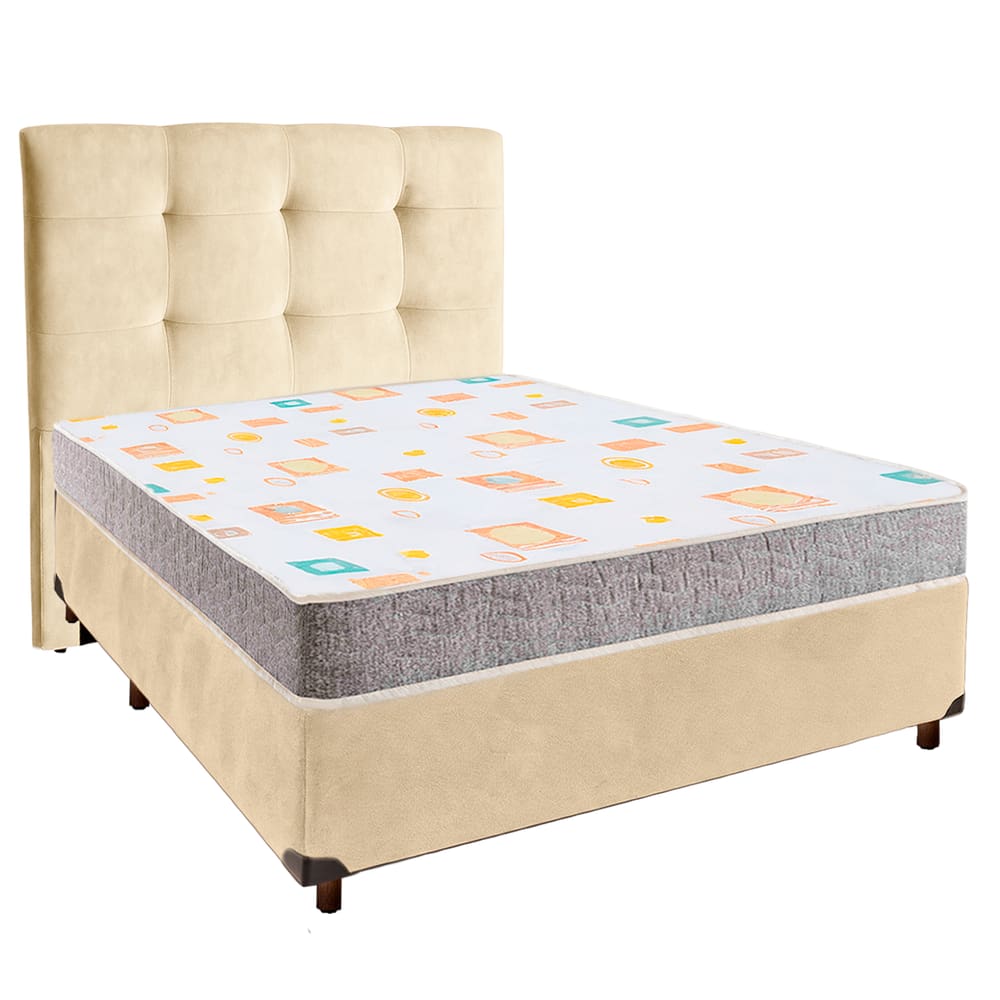 Cama Box + Colchão Casal D20 D20 Inducol + Cabeceira Estofada