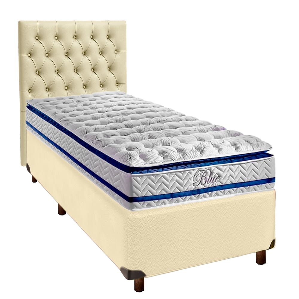 Kit Cama Box + Cabeceira + Colchão Solteiro Molas Ensacadas - Blue - Paropas