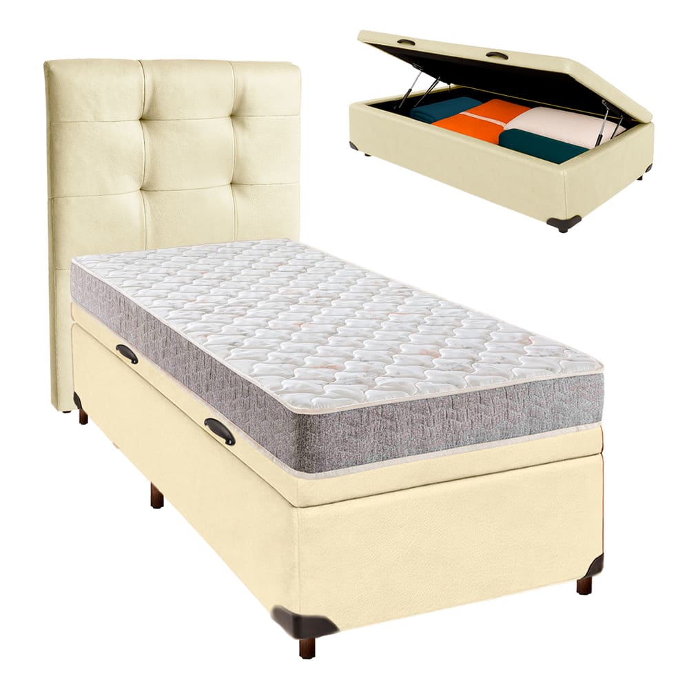 Conjunto Cama Box Bau Blindado Solteiro + Colchão D33 D33 Inducol + Cabeceira