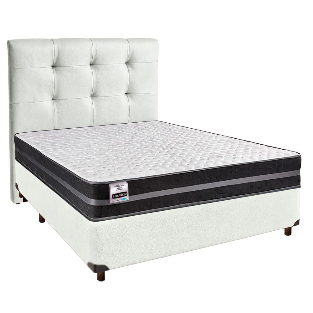 Cama Box + Colchão Casal Molas Ultralastic Bogota Inducol + Cabeceira Estofada