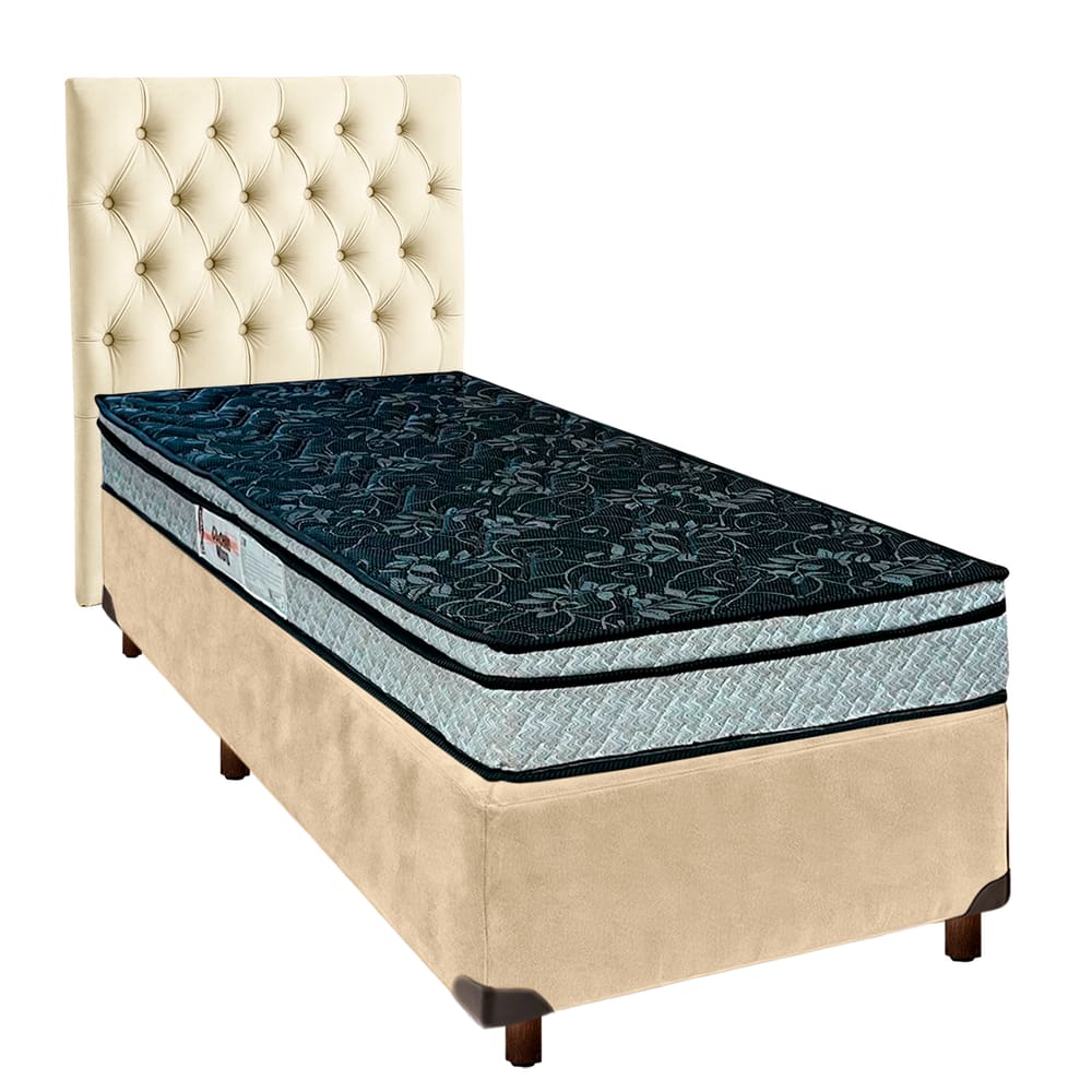 Cama Box + Colchão Solteiro D28 Conforto Paropas + Cabeceira Estofada