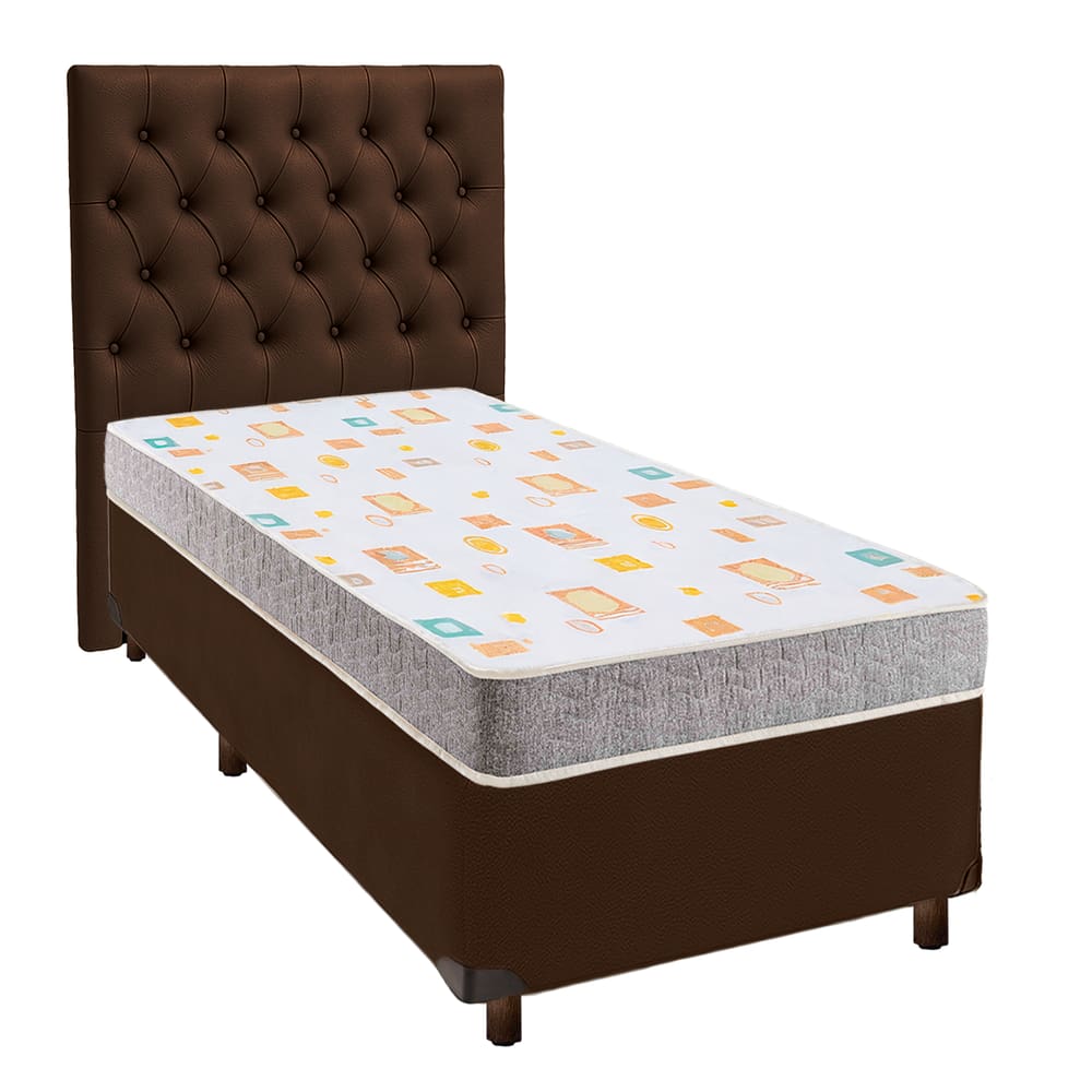 Cama Box + Colchão Solteiro D20 D20 Inducol + Cabeceira Estofada