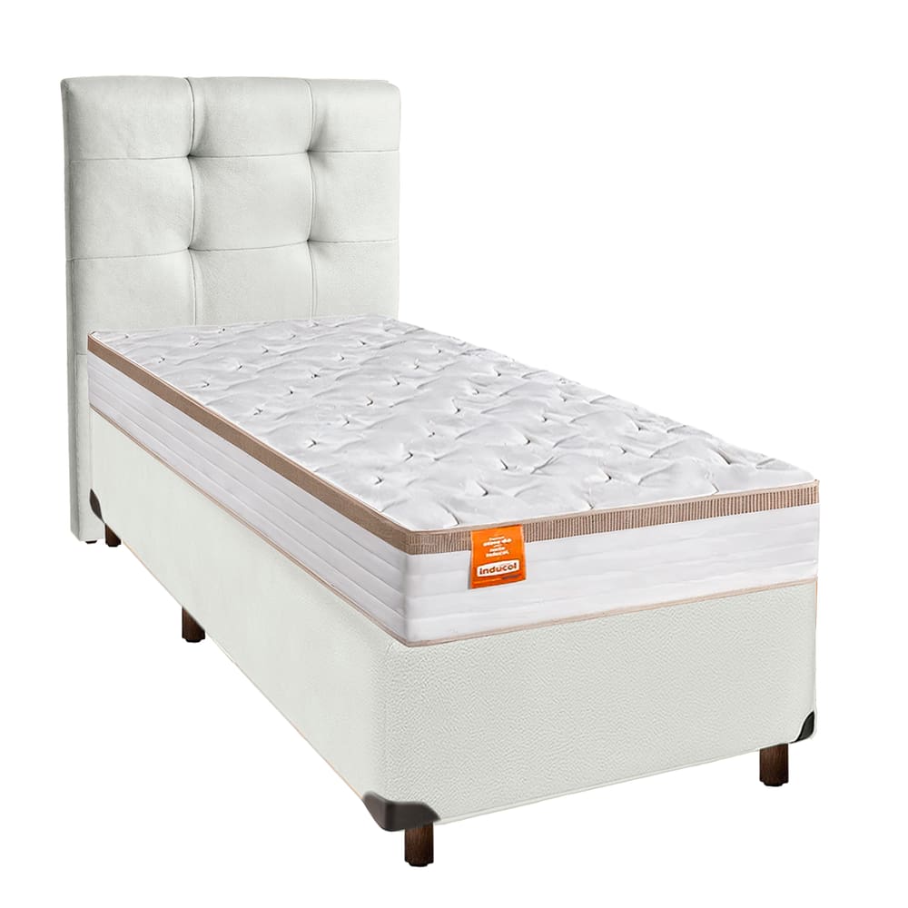 Kit Cama Box + Cabeceira + Colchão Solteiro Molas Ensacadas - Isis Real - Inducol