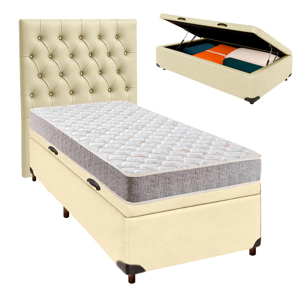 Kit Cama Box Bau + Cabeceira + Colchão Solteiro D23 - D23 - Inducol