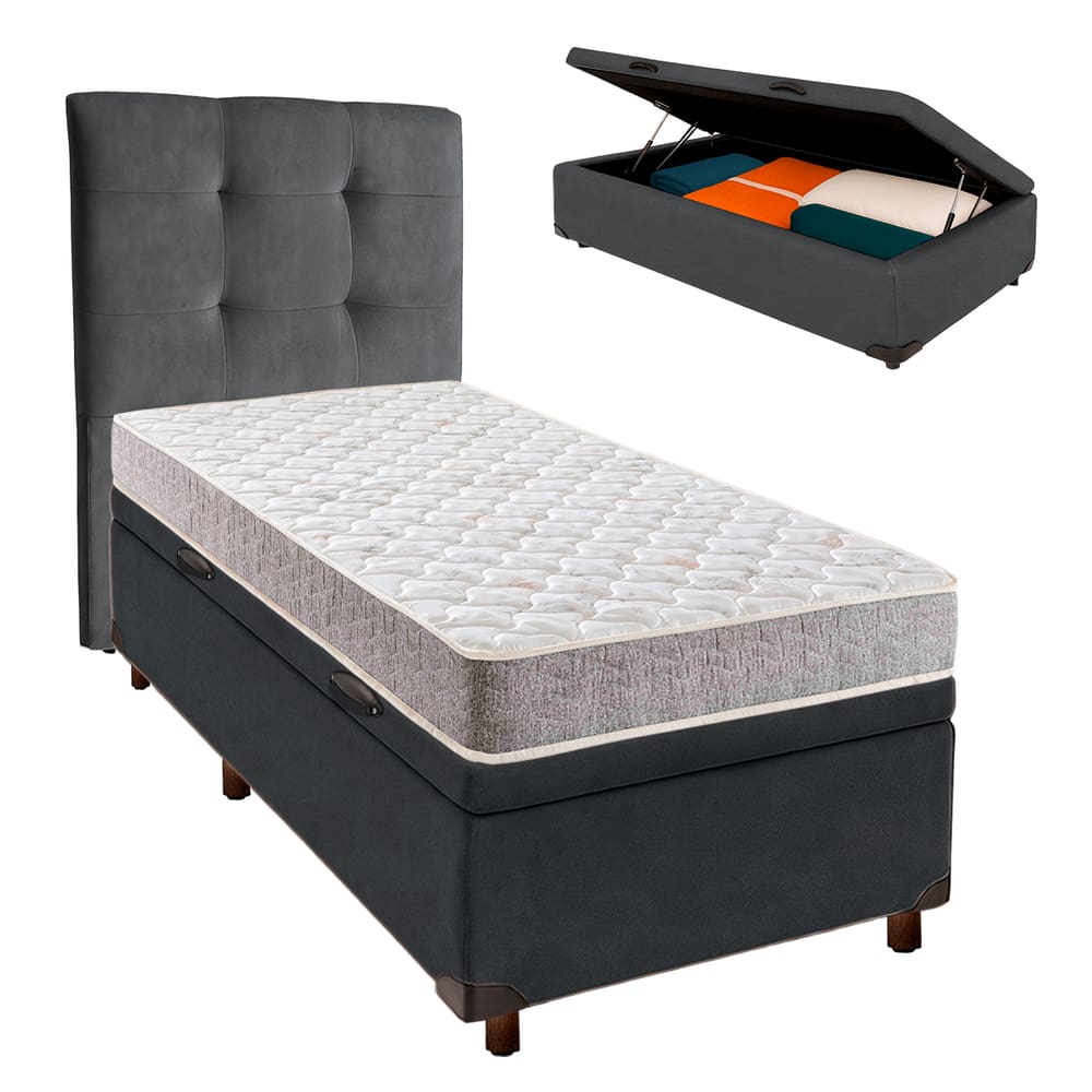 Kit Cabeceira + Cama Box Bau + Colchão Solteiro D23 D23 Inducol
