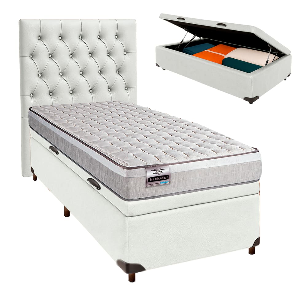 Kit Cabeceira + Cama Box Bau + Colchão Solteiro Molas Ensacadas Hanover Inducol